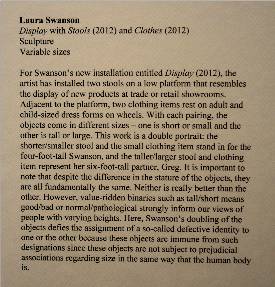 Text of a document on the gallery wall describing Laura Swansons exhibits.