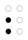 six-dot braille cell, with dots two and three filled in, representing the braille semicolon, or the contraction for BE